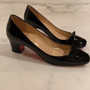 Christian Louboutin Black Patten Leather Studded Low Heel